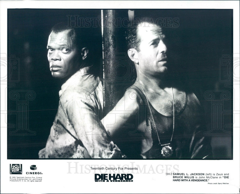 1995 Actors Samuel Jackson &amp; Bruce Willis in Diehard w/ A Vengeance Press Photo - Historic Images