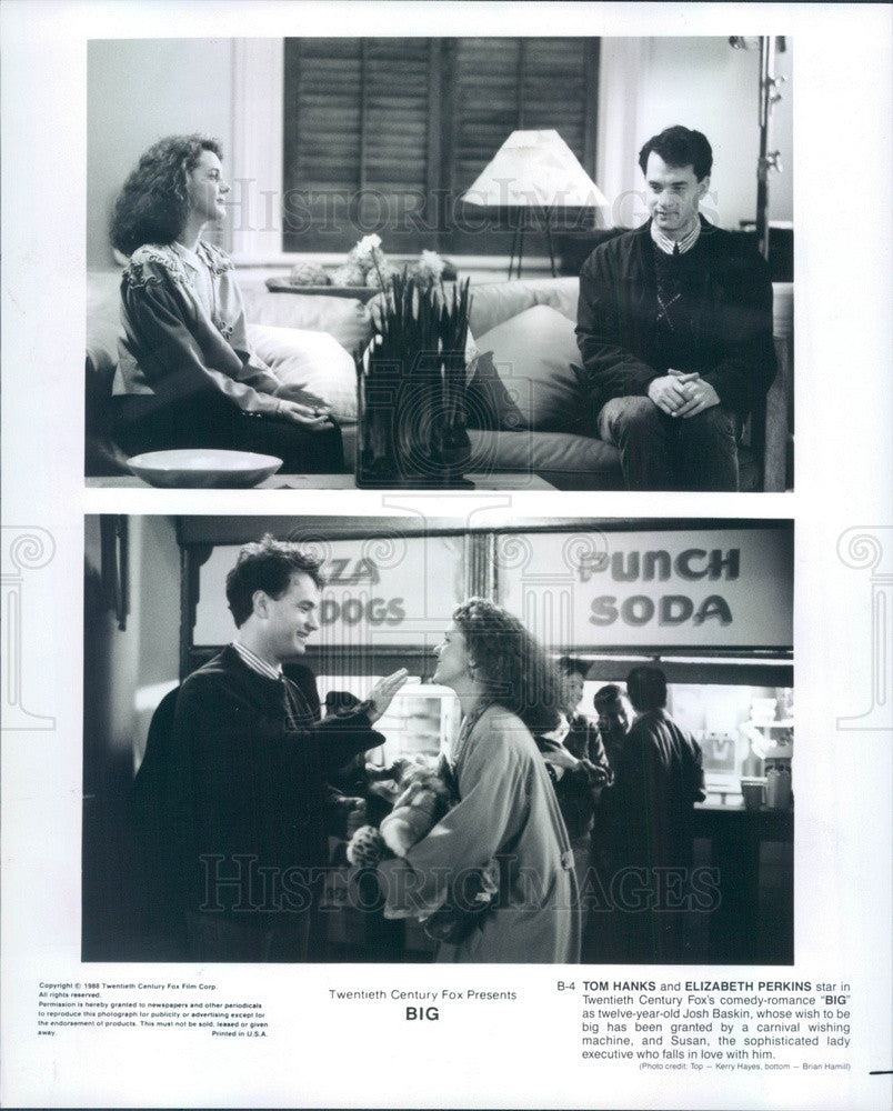 1988 Actors Tom Hanks &amp; Elizabeth Perkins in Big Press Photo - Historic Images