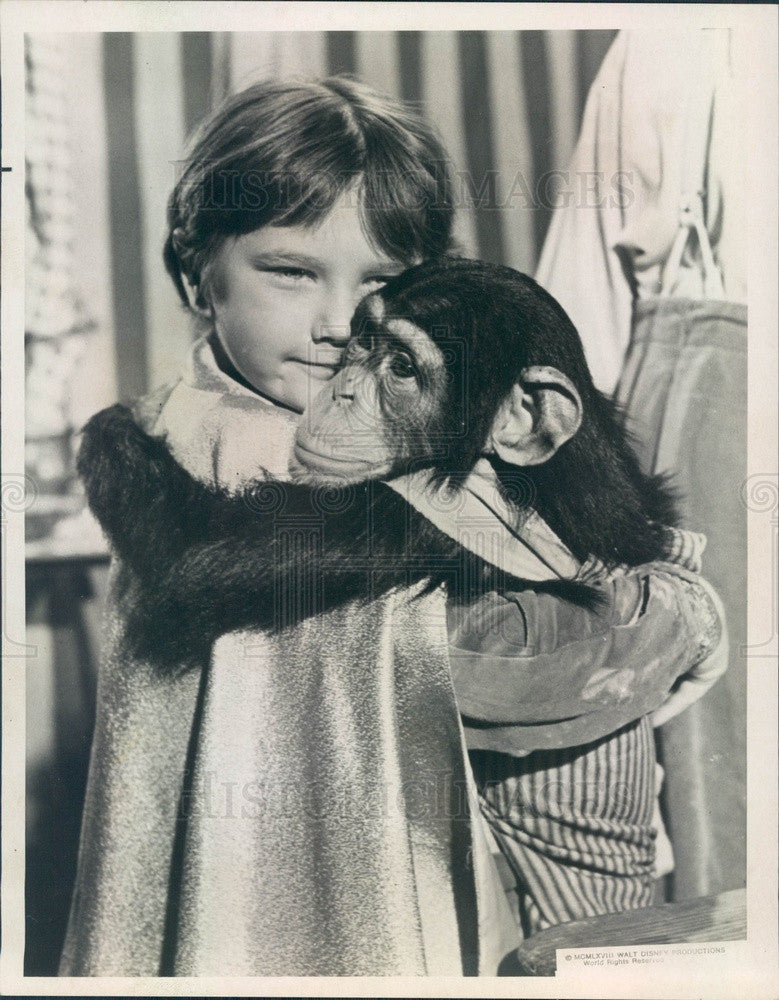 1973 Child Actor Kevin Corcoran & Mr. Stubbs the Chimp Press Photo - Historic Images