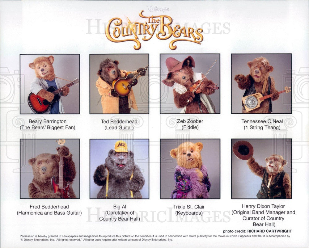 2002 Walt Disney Characters The Country Bears Press Photo - Historic Images
