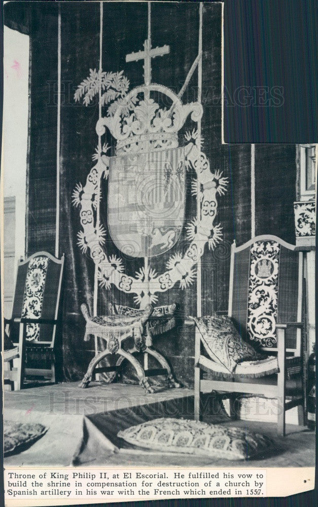 1941 Spain, Throne of King Philip II at El Escorial Press Photo - Historic Images