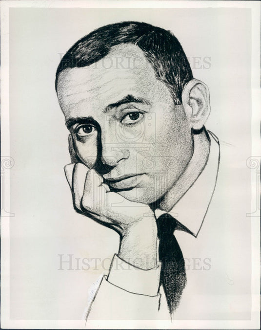 1961 Hollywood Entertainer Joey Bishop Caricature Press Photo - Historic Images