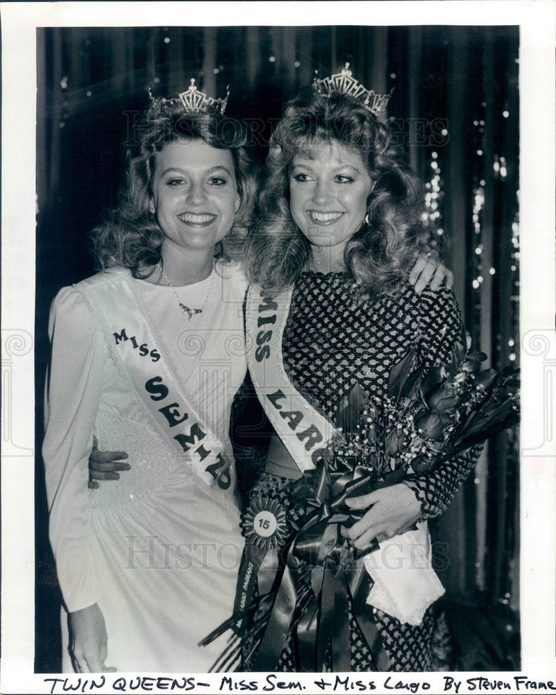 1984 Miss Seminole, FL Melissa Moon &amp; Miss Largo Melanie Moon Press Photo - Historic Images