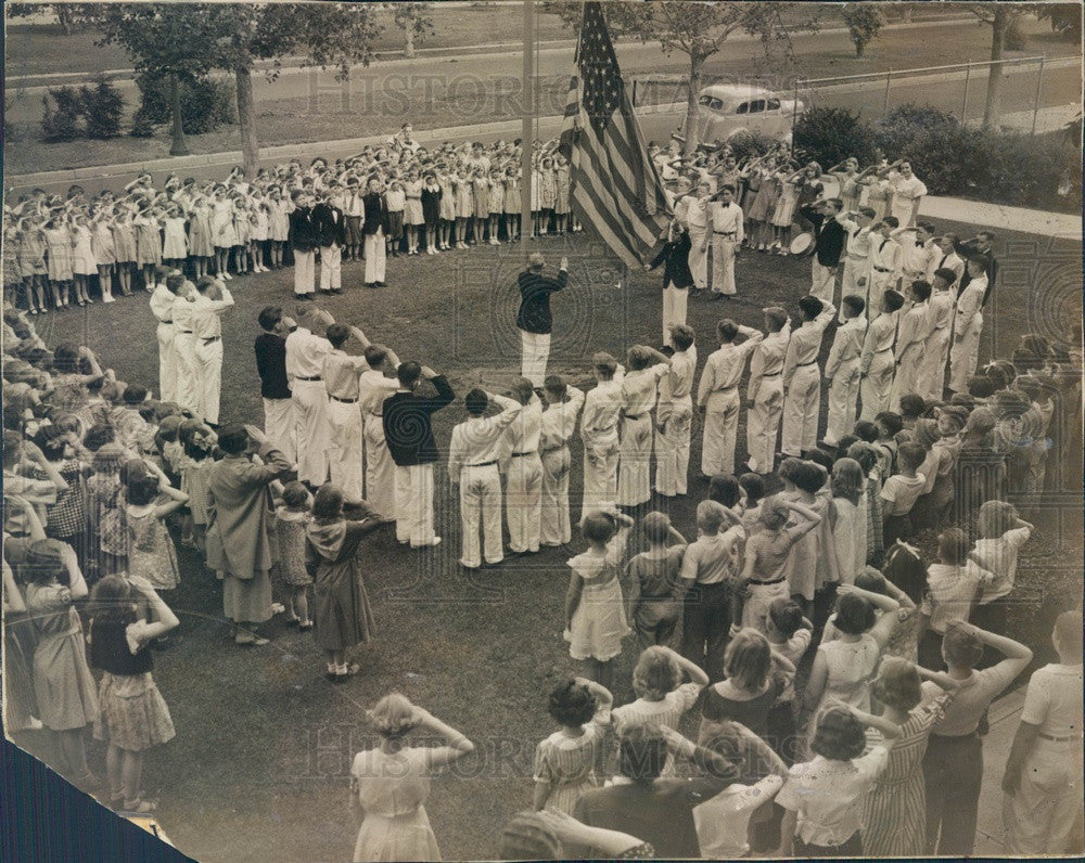 1938 Denver, Colorado Steele School Flag-Raising Ceremony Press Photo - Historic Images