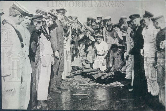 1915 British Battle Ship Triumph, Hole in Deck From Turkish Shell Press Photo - Historic Images