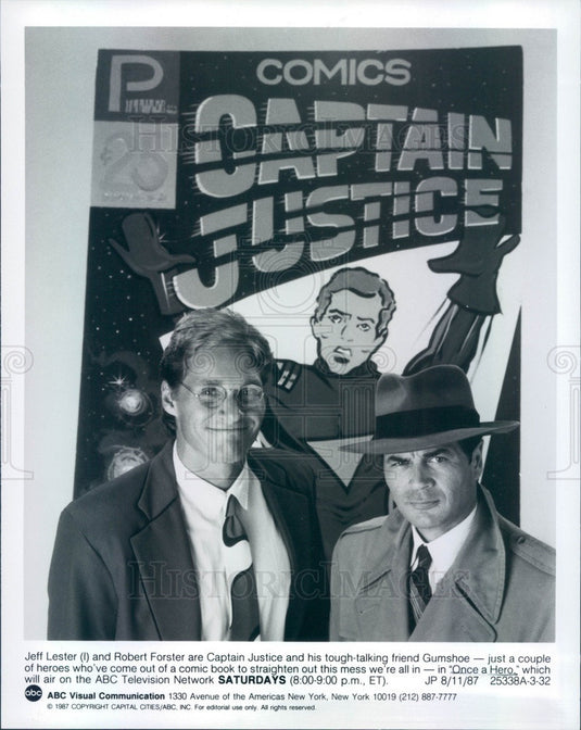 1987 Actors Jeff Lester & Robert Forster TV Show Once A Hero Press Photo - Historic Images