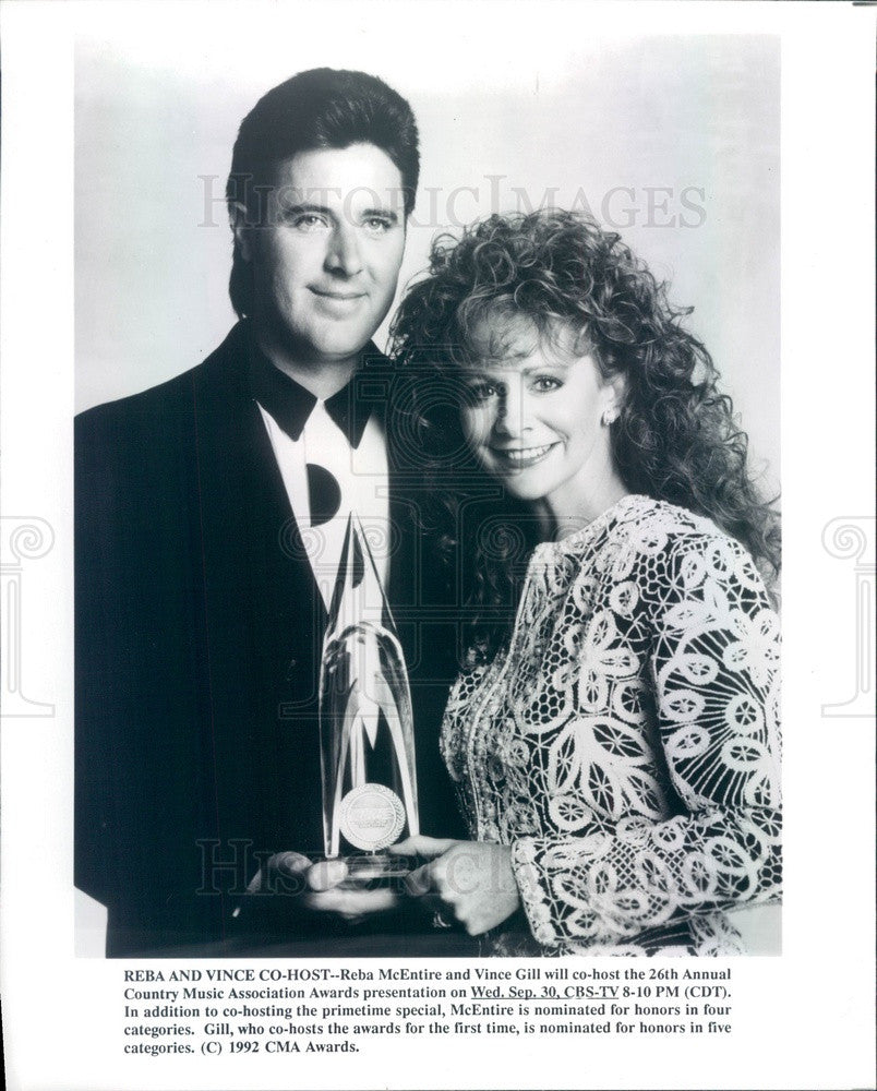 1992 Country Music Singers Reba McEntire & Vince Gill Press Photo - Historic Images