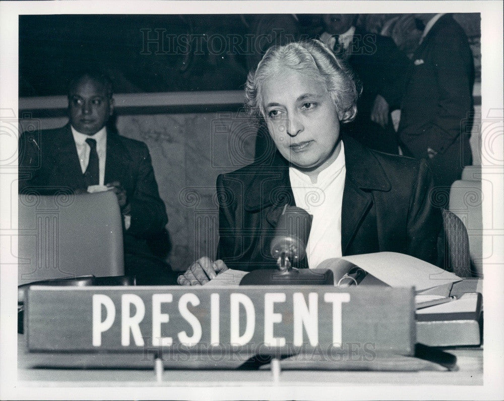 1953 UN President Madame Vijaya Lakshmi Pandit Press Photo - Historic Images