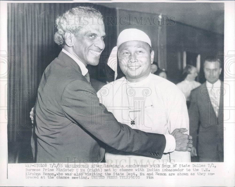 1955 Burma Prime Minister U Nu &amp; Kirshna Memon, Indian Ambassador Press Photo - Historic Images