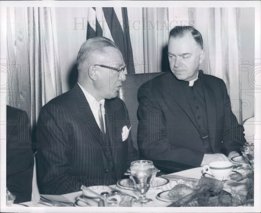 1959 Detroit, Michigan Archbishop John Cardinal Dearden &amp; Dan Byrne Press Photo - Historic Images