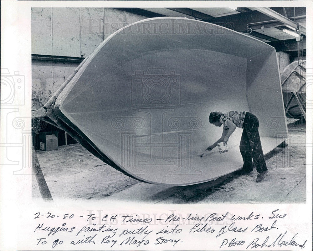 1980 Homosassa Springs, Florida Pro-Line Boat Works, Sue Huggins Press Photo - Historic Images