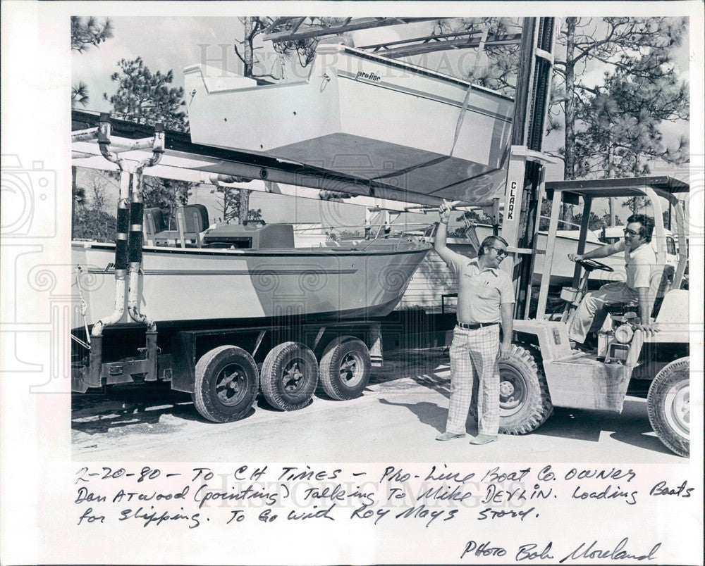 1980 Homosassa Springs, FL Pro-Line Boat Works, Owner Dan Atwood Press Photo - Historic Images