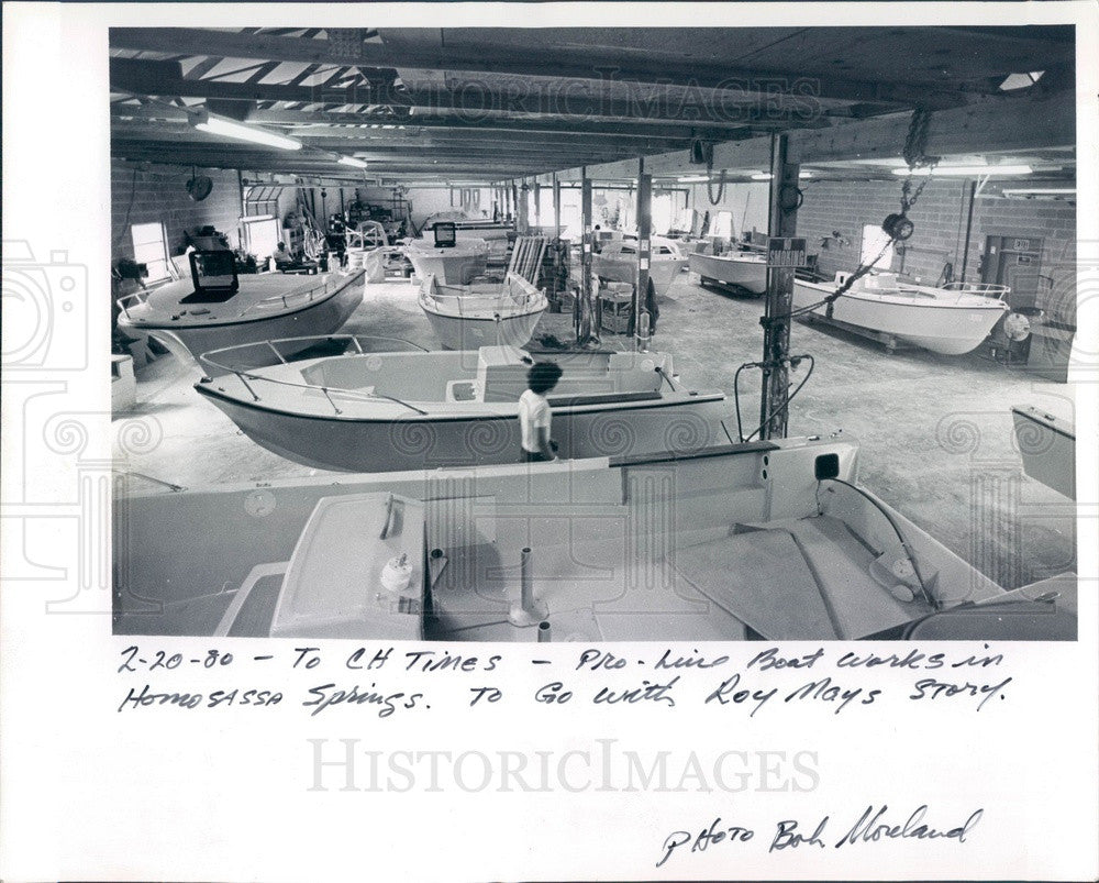 1980 Homosassa Springs, Florida Pro-Line Boat Works Press Photo - Historic Images