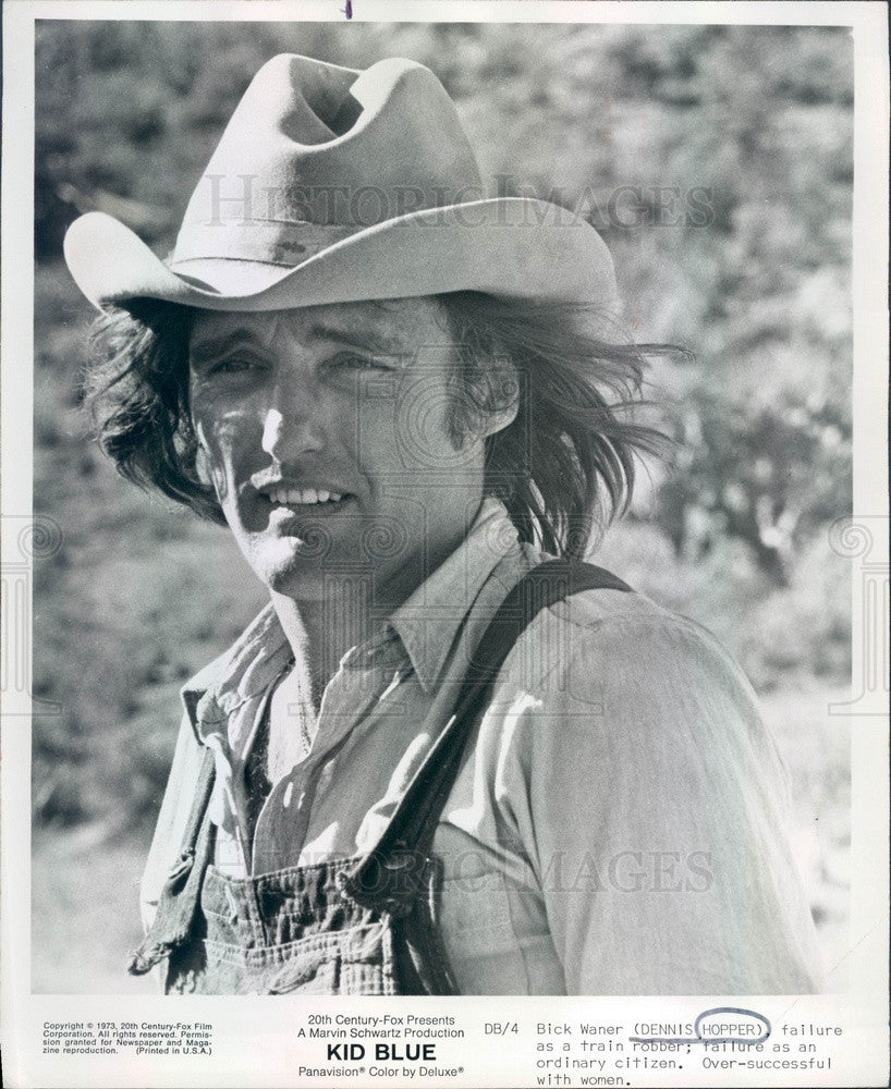 1973 American Actor/Film Maker/Artist Dennis Hopper in Kid Blue Press Photo - Historic Images