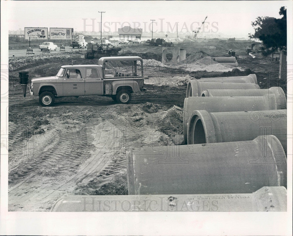 1966 St Petersburg, FL Seminole Bridge Construction, Boca Ciega Bay Press Photo - Historic Images