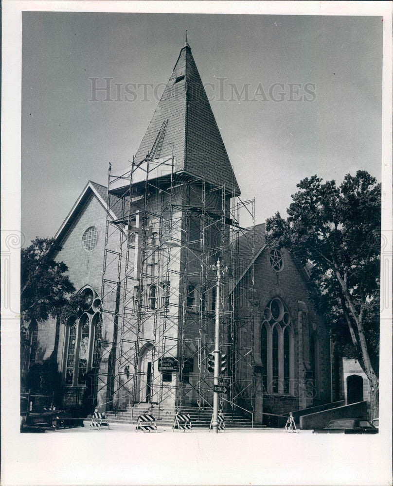 1965 St Petersburg, Florida First Congregational Church Steeple Work Press Photo - Historic Images
