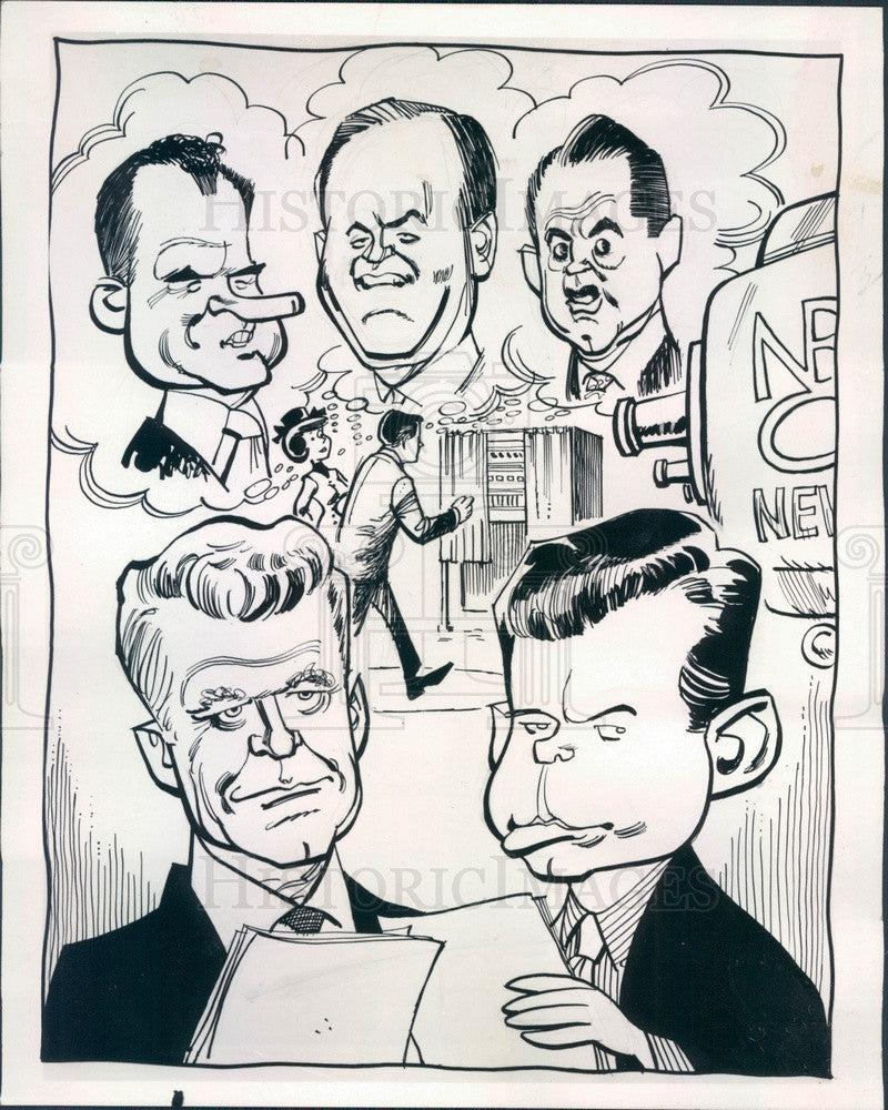 1968 NBC News Anchormen Chet Huntley & David Brinkley Caricatures Press Photo - Historic Images