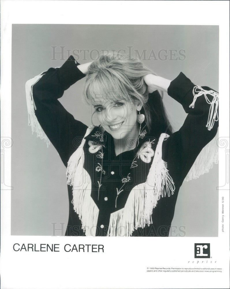 1990 American Country Singer/Songwriter Carlene Carter Press Photo - Historic Images