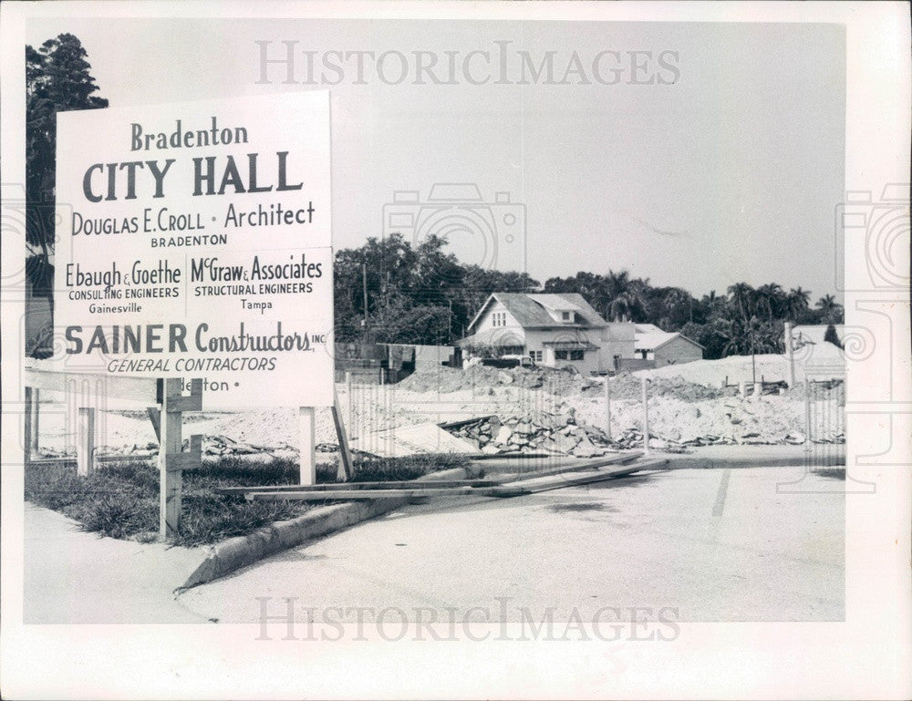 1968 Bradenton, Florida City Hall Construction Press Photo - Historic Images