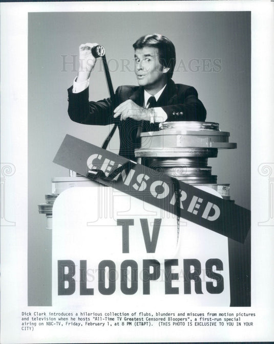 Undated American TV & Radio Personality Dick Clark on TV Bloopers Press Photo - Historic Images