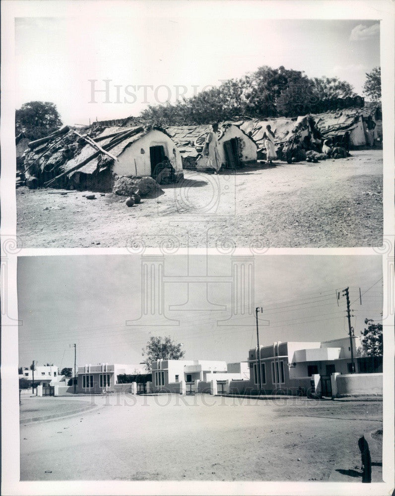 1946 Hyderabad, India Mud Huts &amp; New Homes for the Poor Press Photo - Historic Images