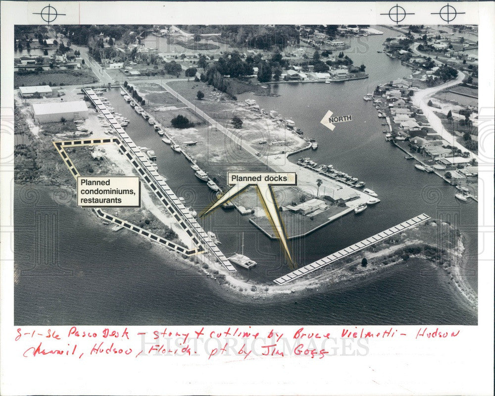 1986 Hudson, FL Aerial View, Marina, Canal, Proposed Development Press Photo - Historic Images