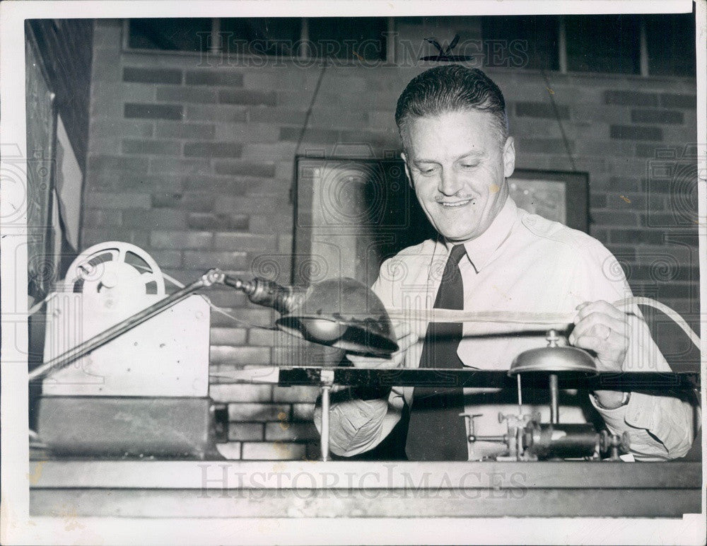 1950 Cambridge, MA Fire Dept, Paul Touchette with Ticker Tape Press Photo - Historic Images