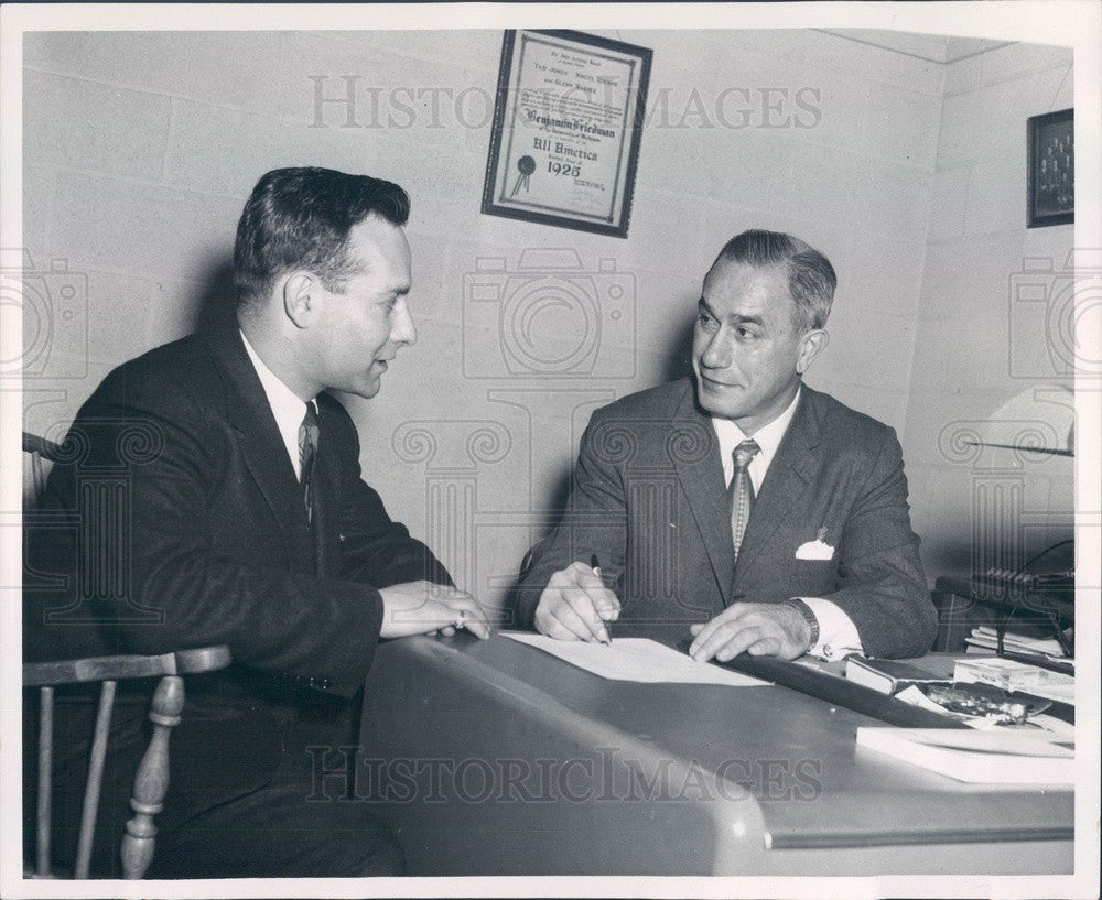 1957 Waltham MA Brandeis University Line Coach Fred Sternburg Press Photo - Historic Images