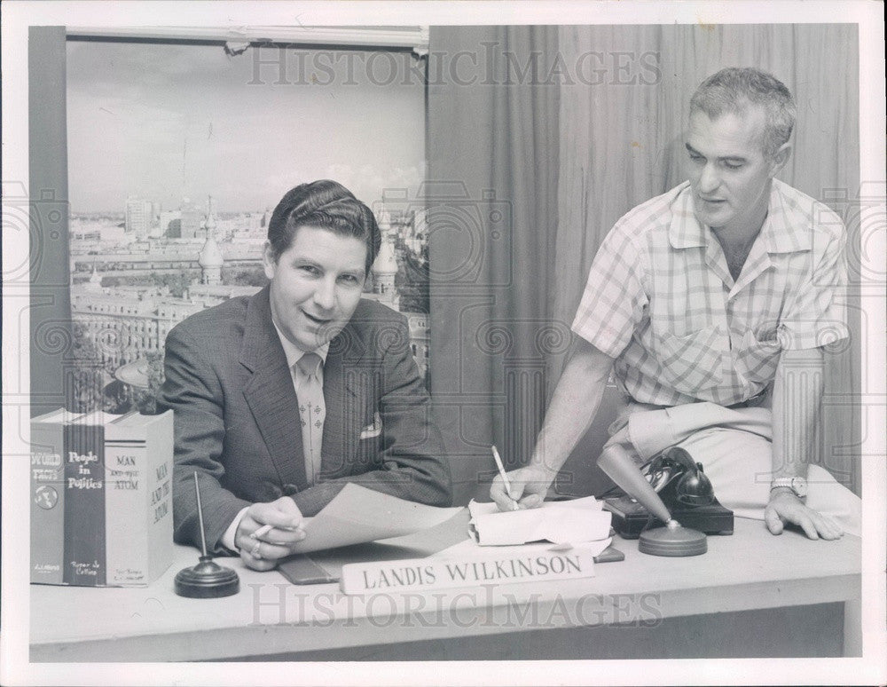 1956 Tampa, FL WTVT Newscaster Landis Wilkinson & Dir Bill Rennie Press Photo - Historic Images