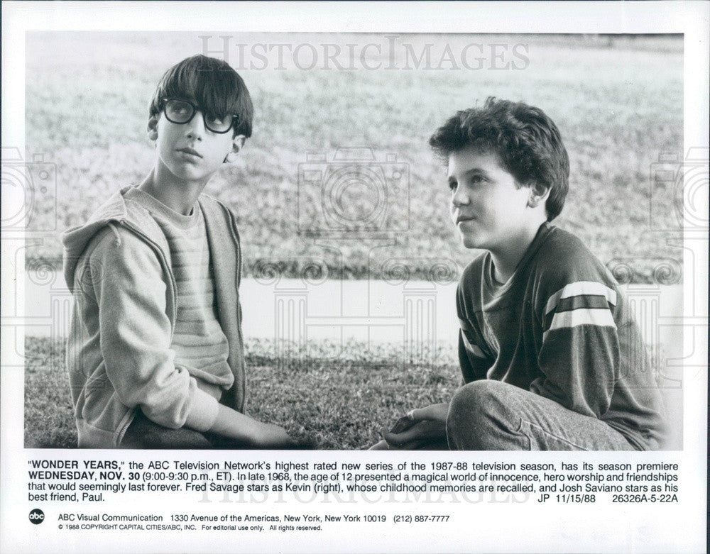 1988 Hollywood Actors Fred Savage &amp; Josh Saviano Press Photo - Historic Images