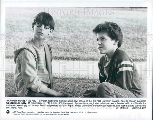 1988 Hollywood Actors Fred Savage & Josh Saviano Press Photo - Historic Images