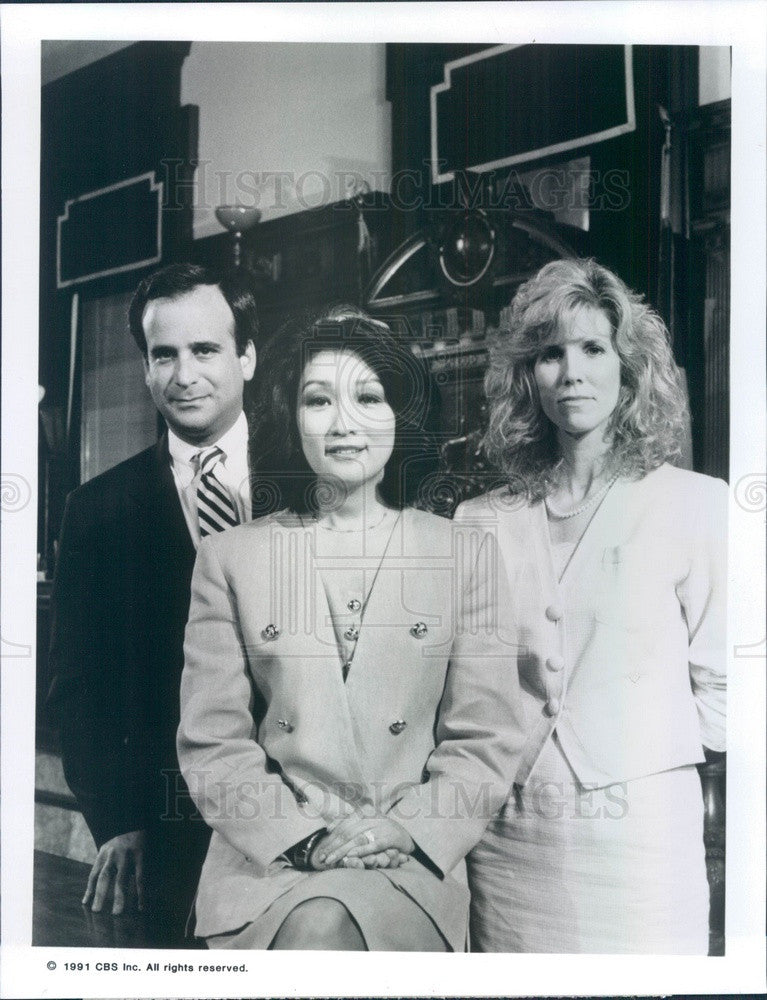 1991 CBS News Correspondents R Schlesinger/C Chung/E Moriarty Press Photo - Historic Images