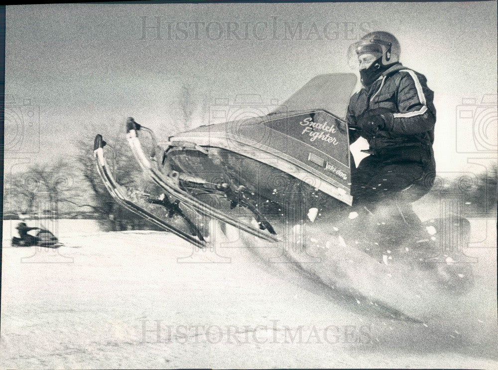1978 Chicago IL Snowmobile, Charles Kacin at Chick Evans Golf Course Press Photo - Historic Images