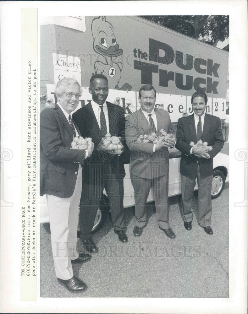 1992 Denver, Colorado Duck Race Promoters Don Brewer, Gary Gilliard Press Photo - Historic Images