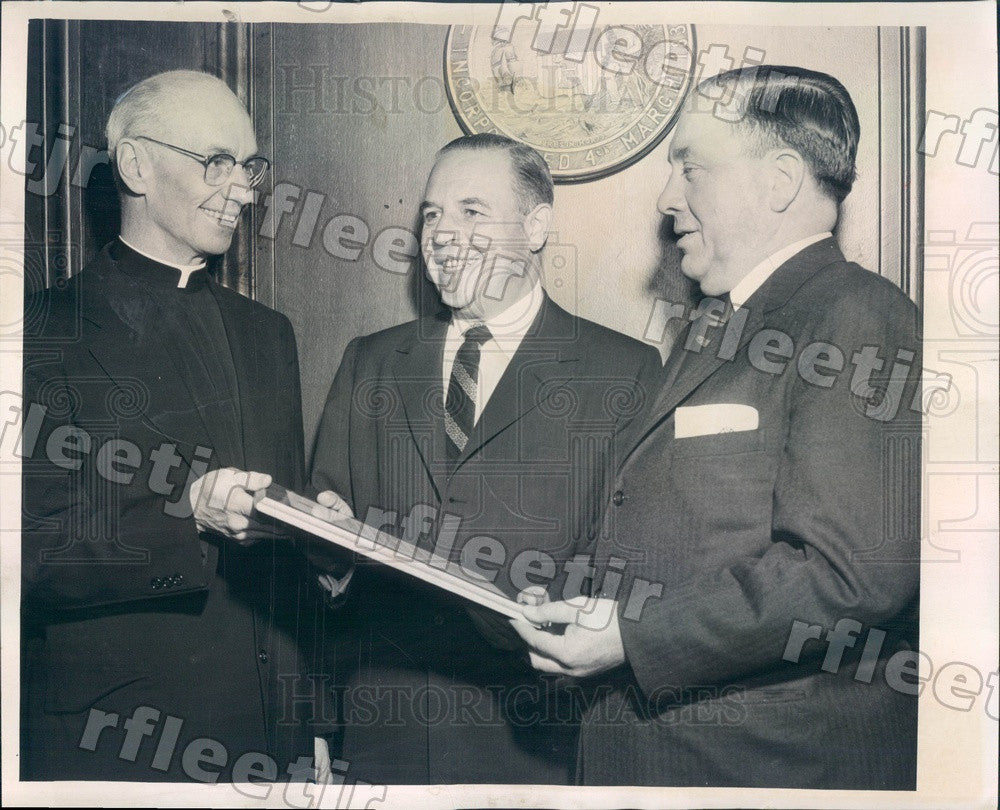 1957 Chicago, IL Mayor Daley, Loyola Univ Pres James Maguire Press Photo ads123 - Historic Images