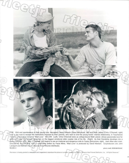 Undated Actors Drew Barrymore & Chris O'Donnell in Mad Love Press Photo adt129 - Historic Images