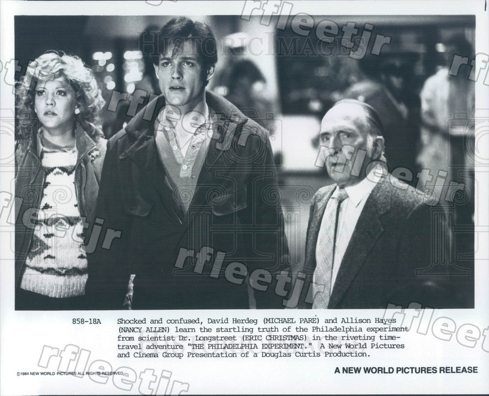 1984 Actors Eric Christmas, Michael Pare, Nancy Allen Press Photo adt1