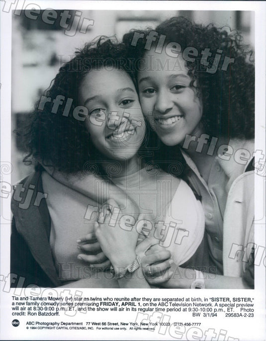 1994 Actresses Tia & Tamera Mowry on TV Show Sister, Sister Press Photo adu333 - Historic Images