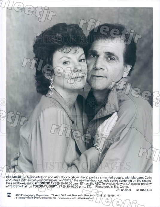 1991 Actors Marsha Mason & Alex Rocco on TV Show Sibs Press Photo adu421 - Historic Images