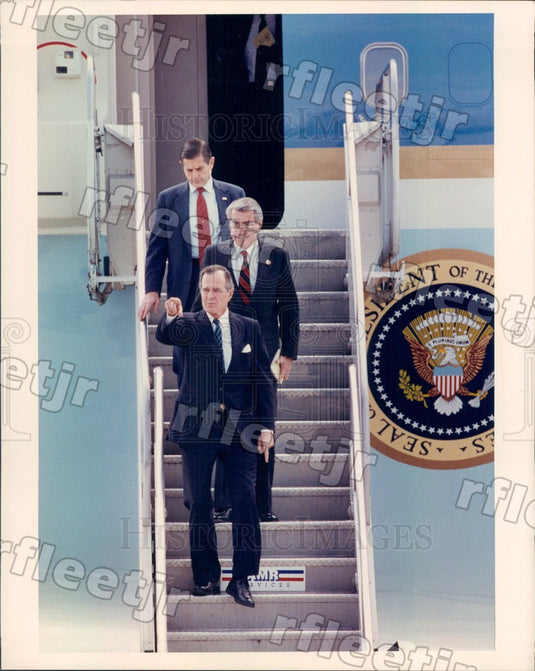 1990 US President George Bush & IL Sec of State Jim Edgar Press Photo adv377 - Historic Images
