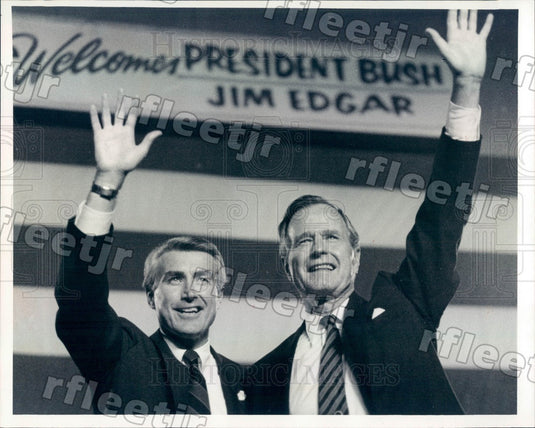 1990 US President George Bush & IL Sec of State Jim Edgar Press Photo adv381 - Historic Images