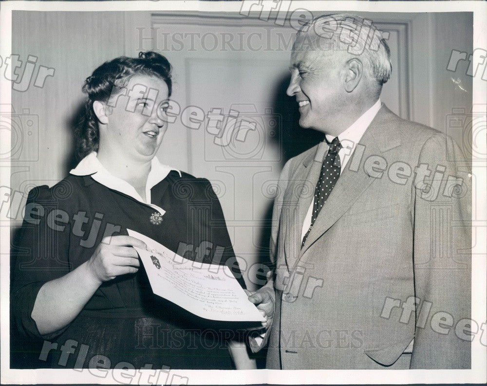 1945 Chicago Sun Publisher Marshall Field &amp; Mrs. Frances Dyke Press Photo adv541 - Historic Images
