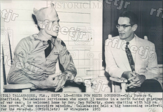 1953 Florida Gov Dan McCarty & Korea POW Cpl Horace Sheffield Press Photo adw129 - Historic Images