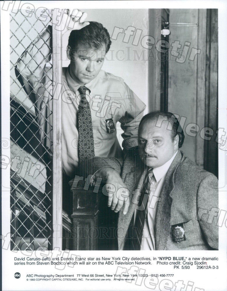 1993 Actors Dennis Franz &amp; David Caruso on TV Show NYPD Blue Press Photo adw213 - Historic Images