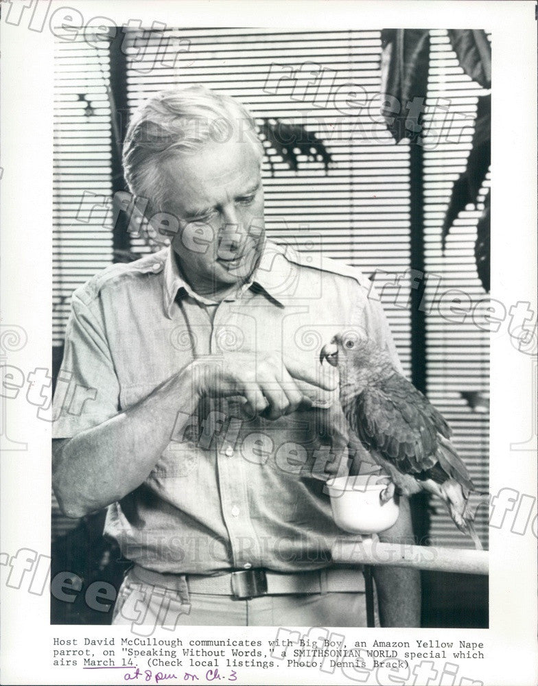 1984 TV Host David McCullough &amp; Amazon Yellow Nape Parrot Press Photo adw381 - Historic Images