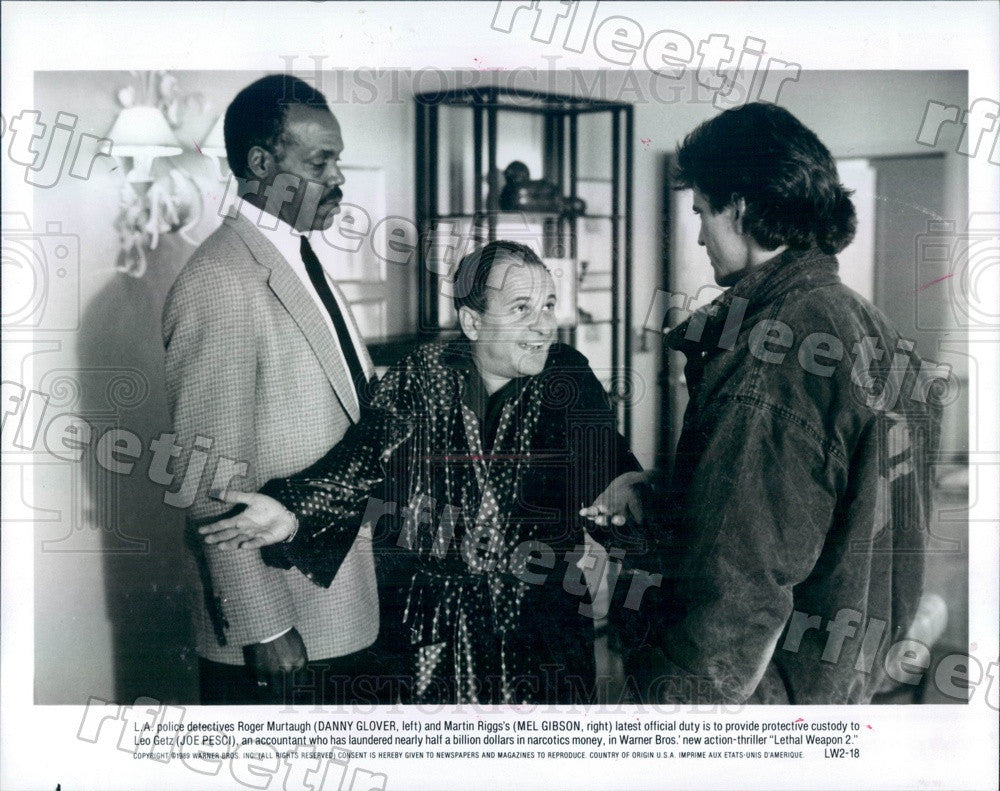 1989 Actors Danny Glover, Mel Gibson, Joe Pesci in Film Press Photo adx1099 - Historic Images