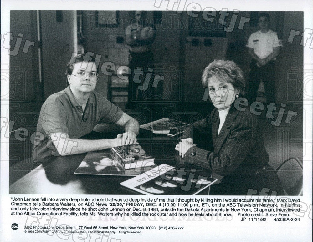 1992 Barbara Walters, John Lennon&#39;s Killer Mark David Chapman Press Photo adx653 - Historic Images