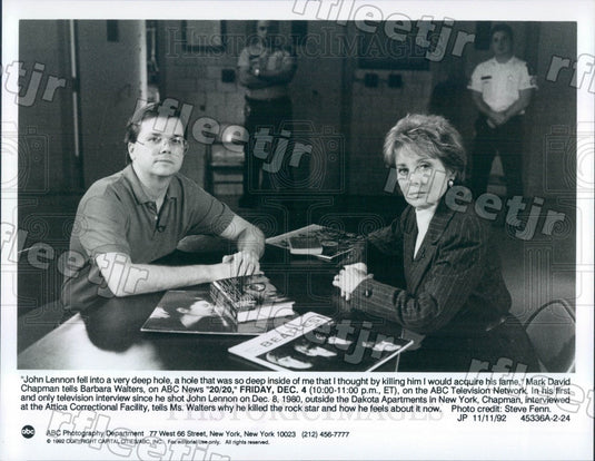 1992 Barbara Walters, John Lennon's Killer Mark David Chapman Press Photo adx653 - Historic Images