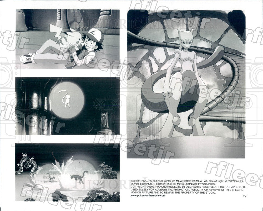 1999 Pokemon Characters Ash, Pikachu, Mewtwo in Film Pokemon Press Photo adx845 - Historic Images