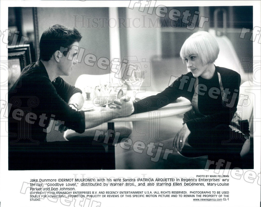 1999 Actors Dermot Mulroney &amp; Emmy Winner Patricia Arquette Press Photo ady1051 - Historic Images